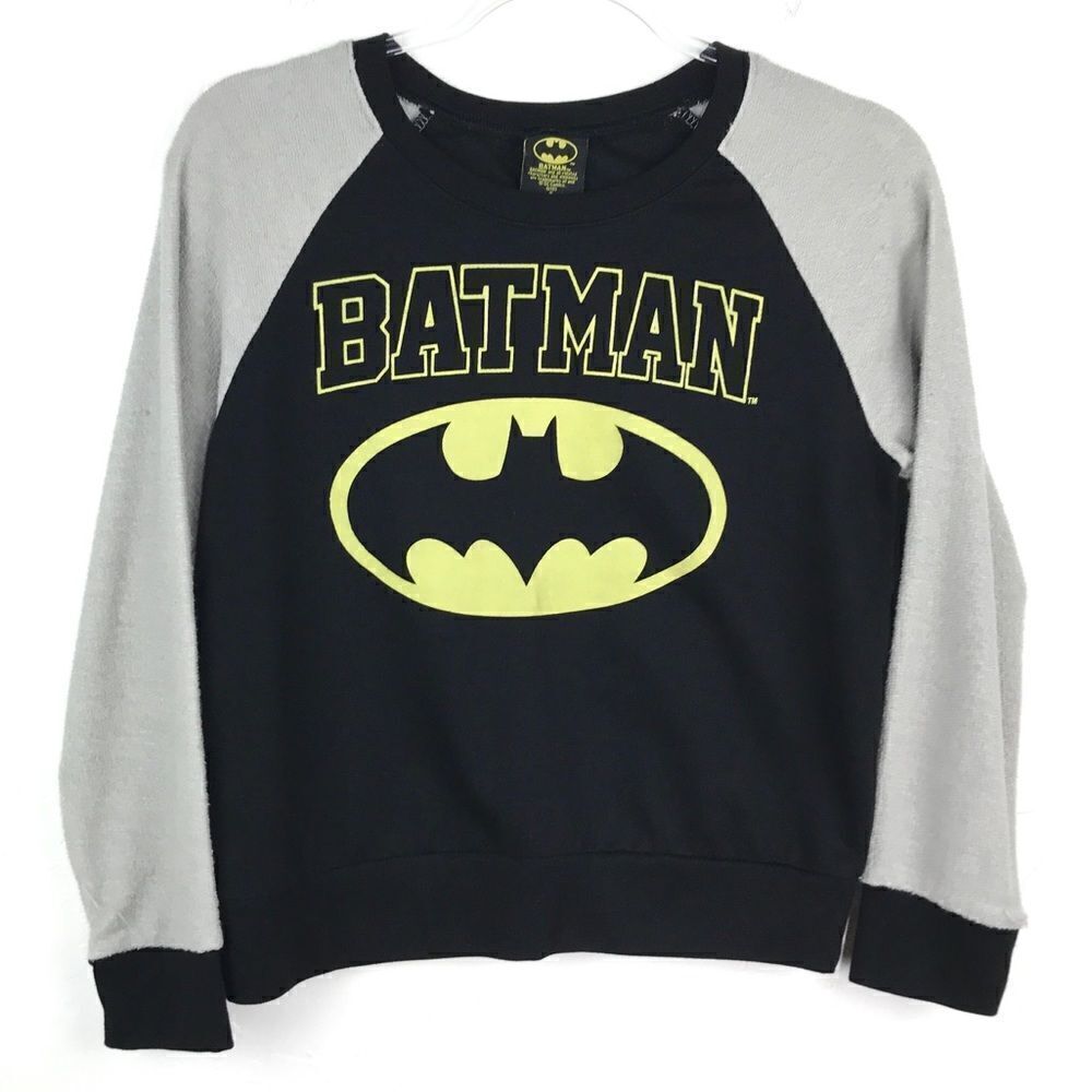 4/$16 Batman DC Comics Black Gray French Terry Raglan Long Sleeve Top Small